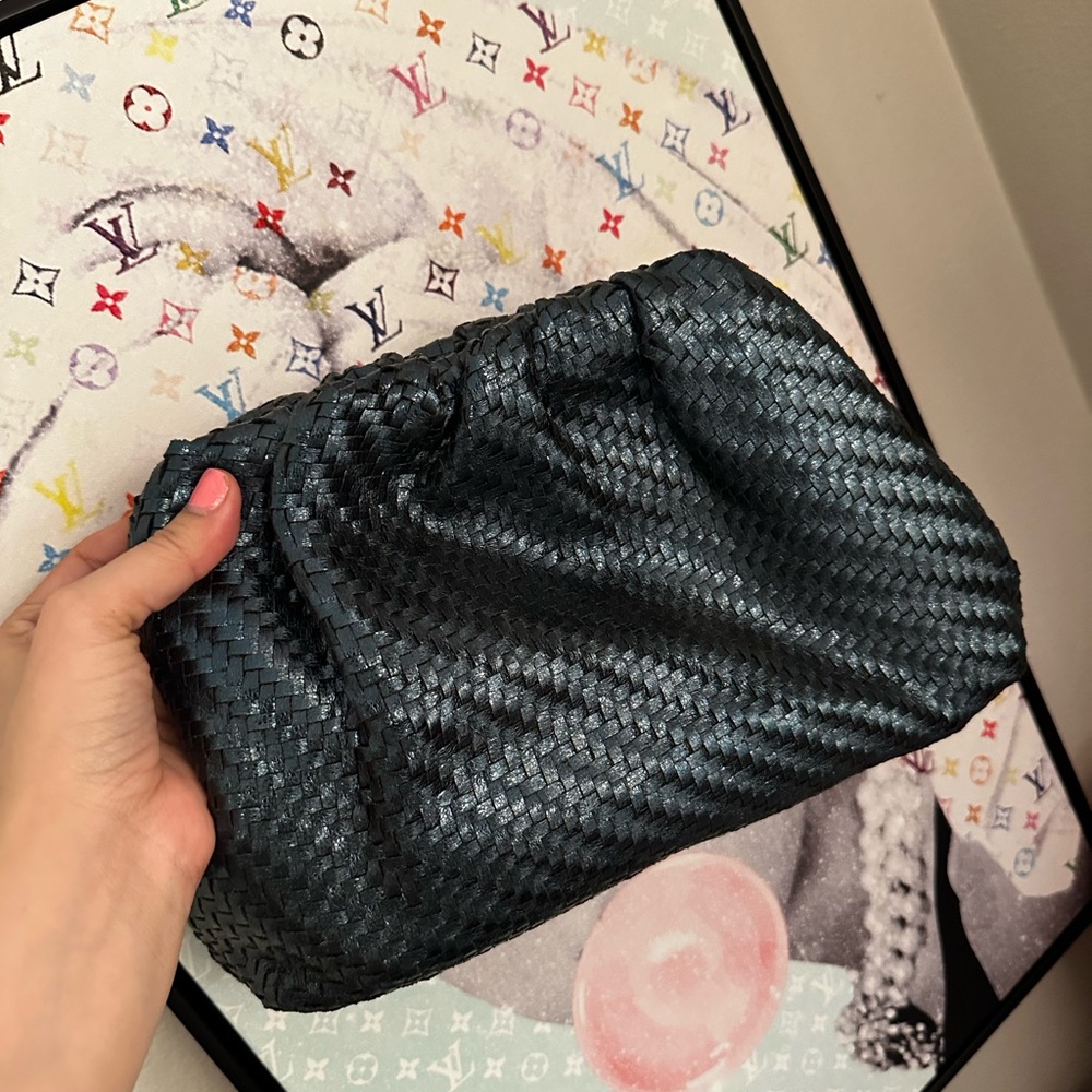 ANTHROPOLOGIE Hunter Green Shimmer Woven Clutch